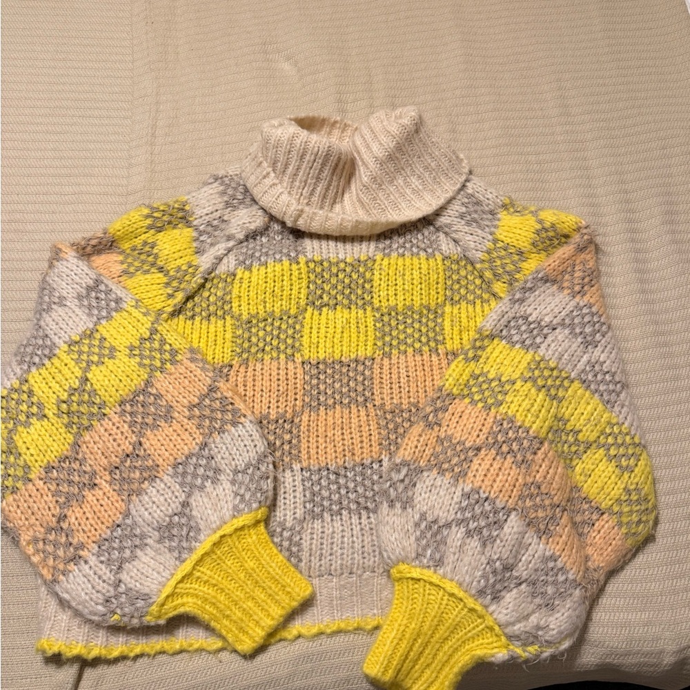 Free People Check Me Out Printed Knit Turtleneck Sweater